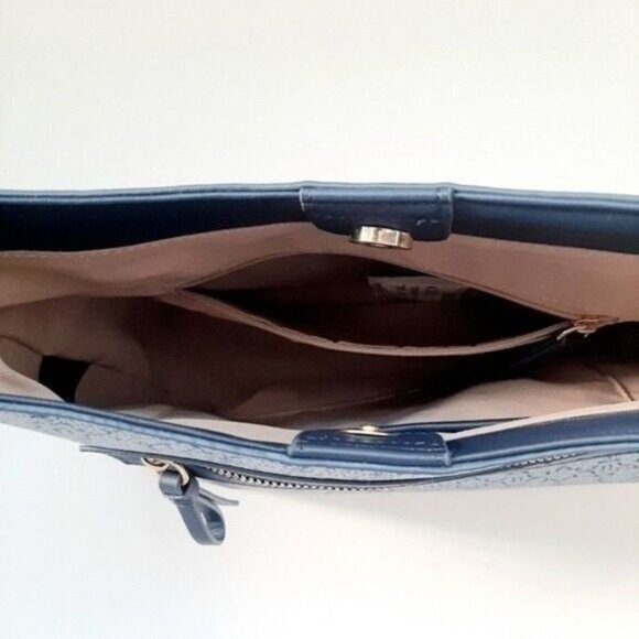 NWOT NANETTE LEPORE Blue Vegan Leather Logo Pattern Hobo Purse - Picture 9 of 11